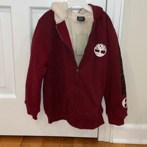 Timberland Kids Burgundy Sherpa-Lined Hoodie